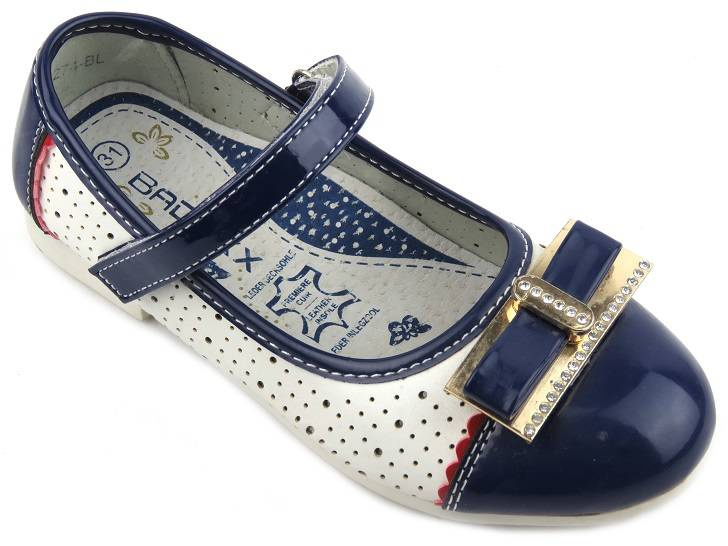 Balerinki dziecięce Badoxx 5SD-274-BL, białe z granatem