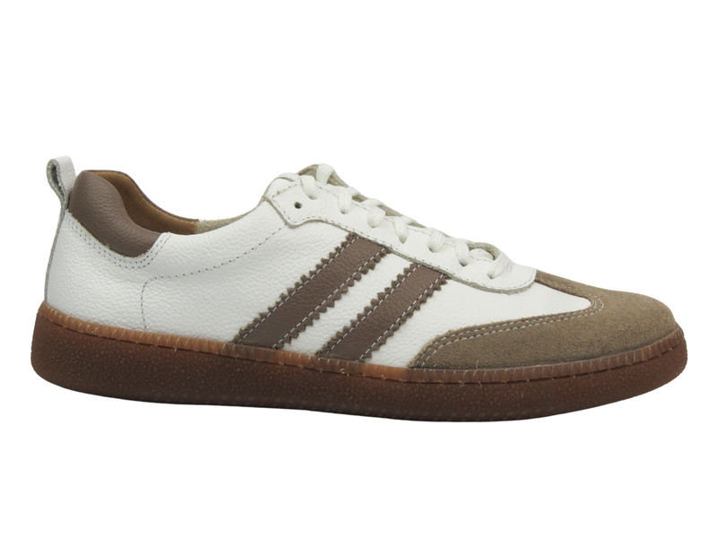 Skórzane sneakersy damskie - Best-But 1403, biało-beżowe