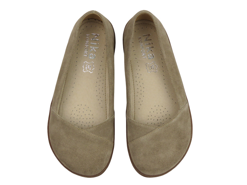 Barefoot skórzane minimalistyczne półbuty damskie beżowe Nika Komfort 1451