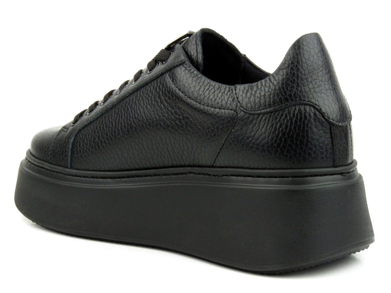 Skórzane buty damskie na platformie - Carinii B9284, czarne