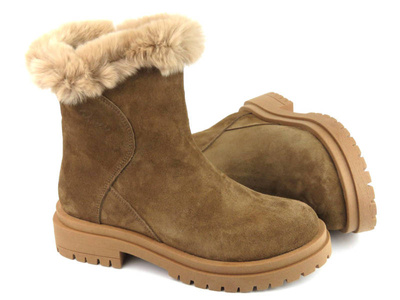 Zamszowe botki damskie z futerkiem - PIAZZA 960126-02, brązowe