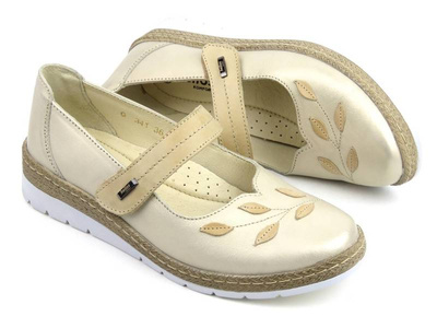 Skórzane półbuty damskie wiosenno-letnie - HELIOS Komfort 341S, złote