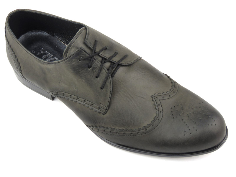 Skórzane brogsy męskie MOSKAŁA 492, szare