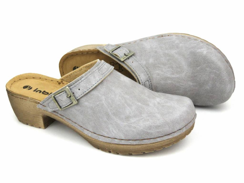 Klapki damskie, chodaki na obcasie - INBLU BL-04, szare