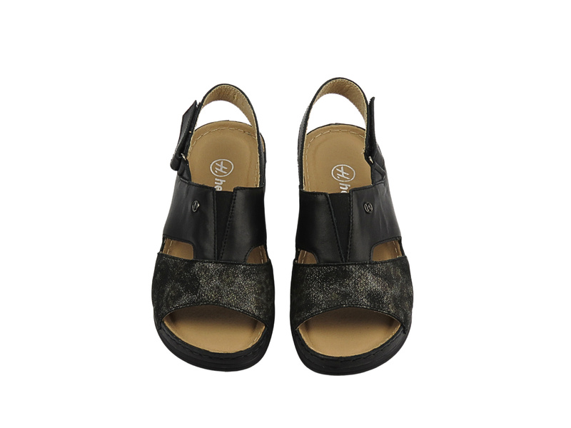 Skórzane sandały damskie czarne HELIOS Komfort 143