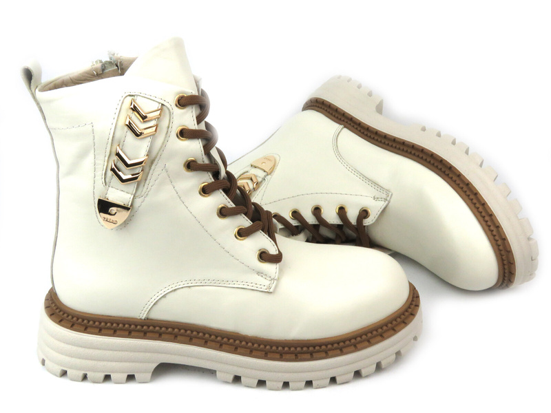 Botki trapery damskie skórzane - VENEZIA 0765572, beżowe