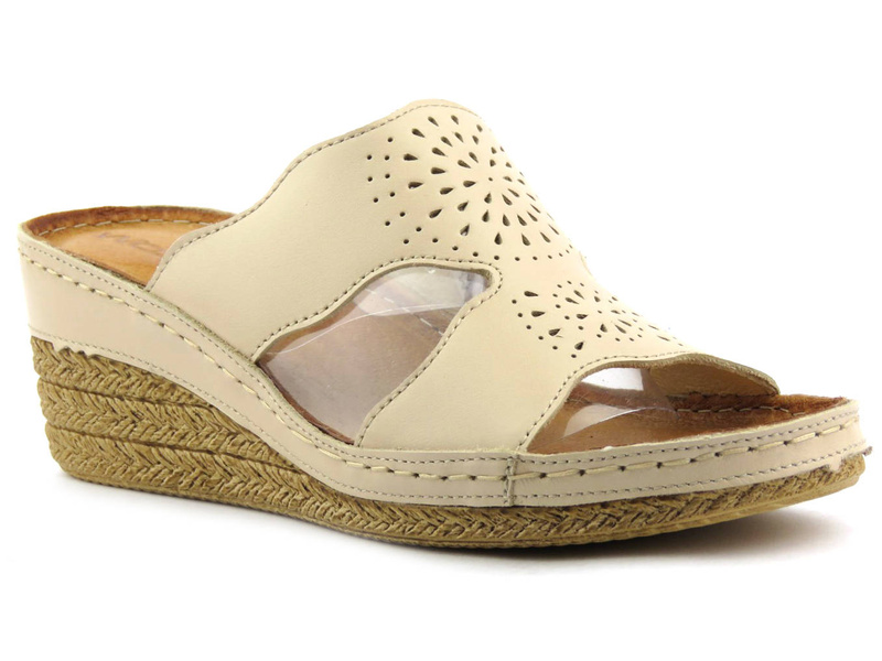 Klapki damskie ze skóry naturalnej - WASAK 0653, beżowe