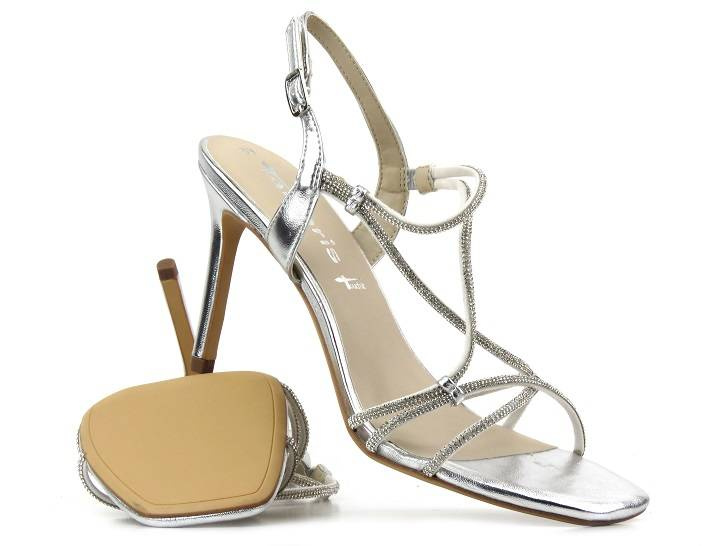 Eleganckie sandały damskie na szpilce - Tamaris 28332, srebrne