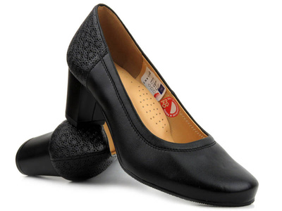 Skórzane czółenka na obcasie - GALANT 406, czarne