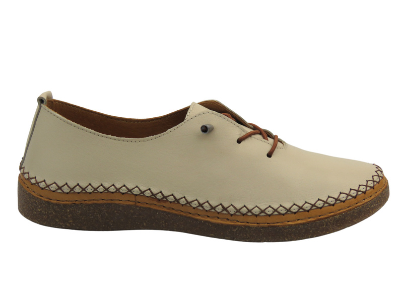 Skórzane, półbuty damskie wiosenne - Nika Komfort H8205, jasnoszare