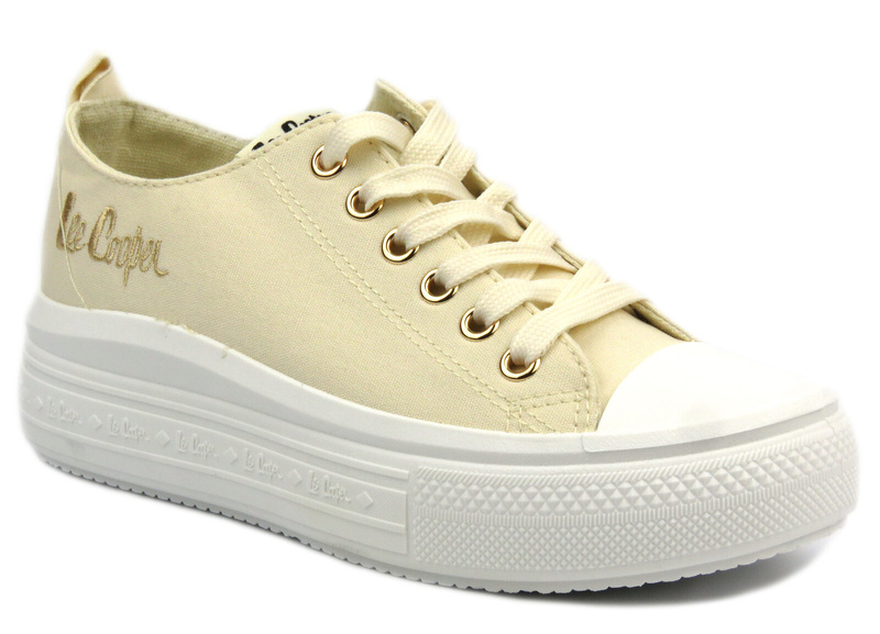Trampki damskie na platformie - Lee Cooper LCW-24-44-2464L, beżowe