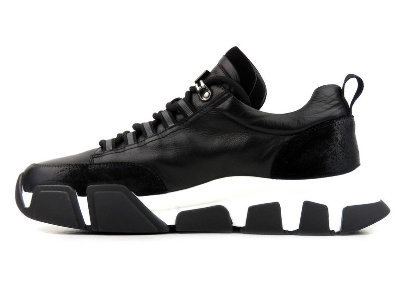 Sneakersy, buty sportowe męskie ze skóry naturalnej - JOHN DOUBARE Q258-W5-A59, czarne