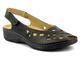 Skórzane sandały damskie z wycięciami - Helios Komfort 4027, czarne 2
