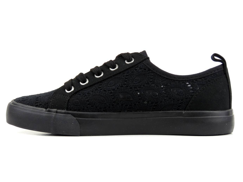 Trampki damskie z koronkową cholewką - BIG STAR JJ274064, czarne