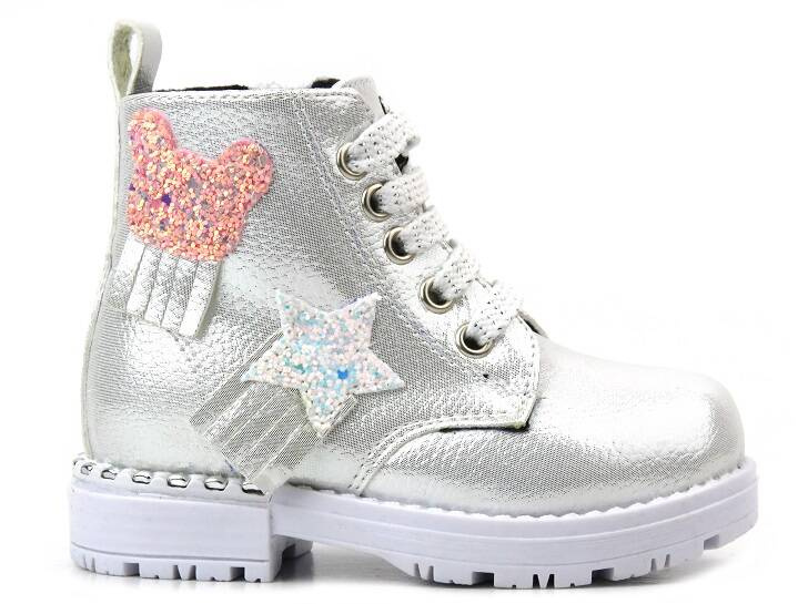 Trzewiki dziecięce z gwiazdką i misiem - Navy Dot 22-61060, srebrne