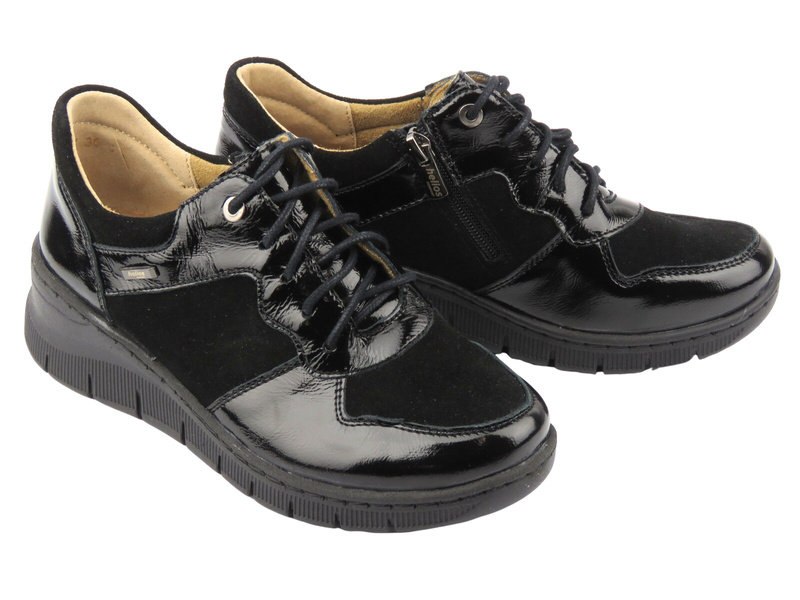 Wygodne sneakersy damskie ze skóry naturalnej Helios Komfort 347-2S, czarny 3 - tęgość H+