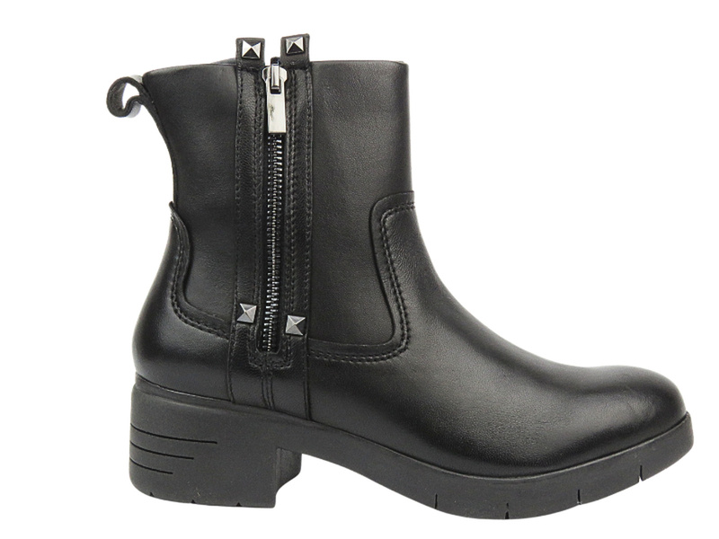 Skórzane botki damskie na obcasie - Marco Tozzi 2-25008-43, czarne