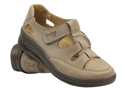 Skórzane półbuty damskie zapinane na rzep beżowe Helios Komfort 437