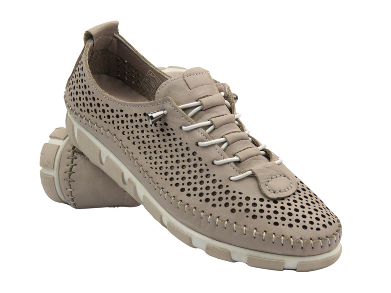 Skórzane, ażurowe półbuty damskie jasnoszare Nika Komfort HS475-1