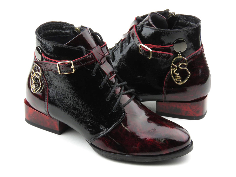 Oryginalne botki damskie na niskim obcasie - MACIEJKA 5743A-23, bordowe