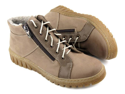 Zimowe trzewiki, botki damskie ocieplone wełną - HELIOS Komfort 522, ciemnobeżowe