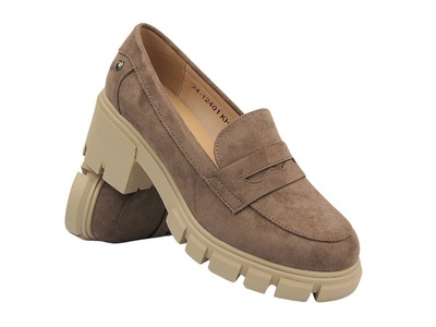Półbuty, loafersy damskie Potocki 24-12401, khaki - wsuwane