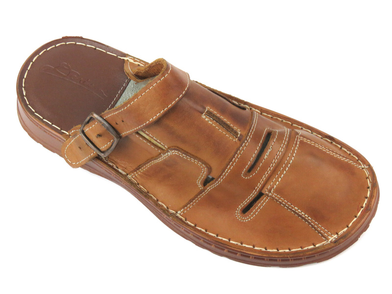 Skórzane klapki męskie - Dorian 300, brązowe