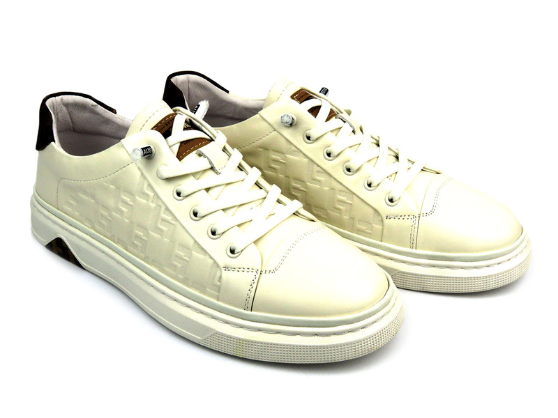 Skórzane sneakersy męskie - JOHN DOUBARE 68F125, białe