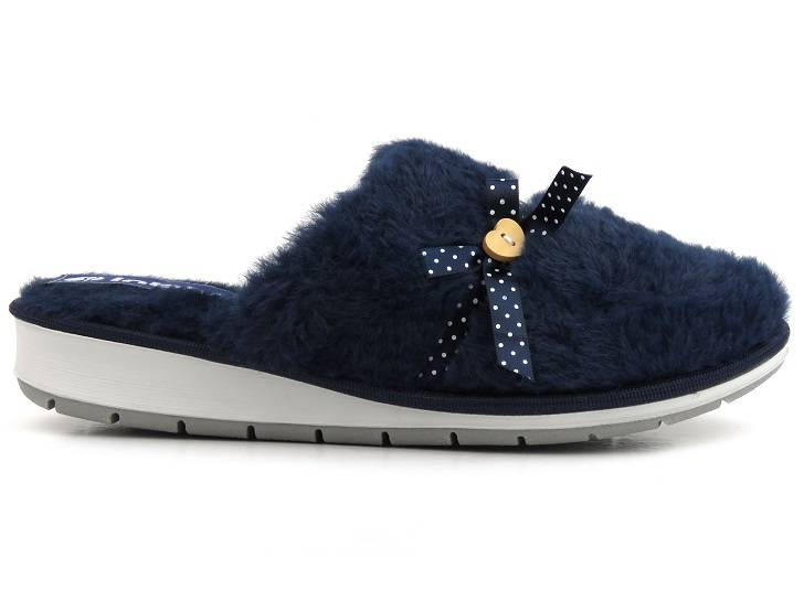 Futerkowe, miękkie kapcie damskie z kokardką - INBLU LB-91, granatowe