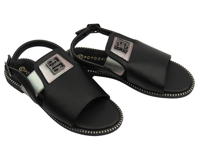 Sandały damskie ze skórzaną wkładką czarne Potocki 25-08312