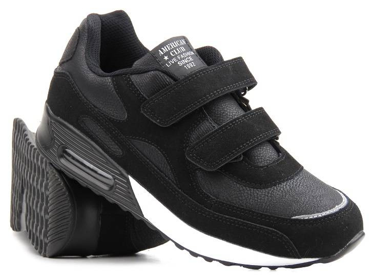 Buty sportowe młodzieżowe na rzepy - AMERICAN CLUB ES93/22, czarne