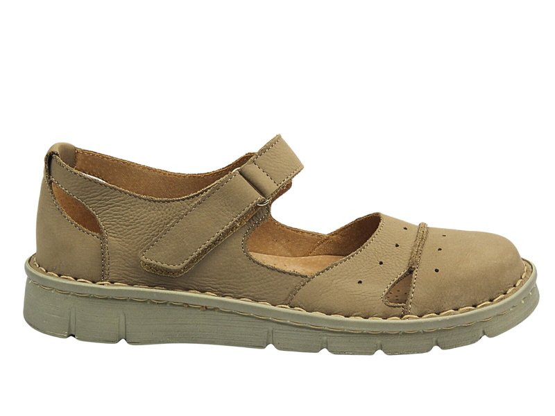 Skórzane półbuty damskie, sandały - Nika Komfort 1382, beżowe