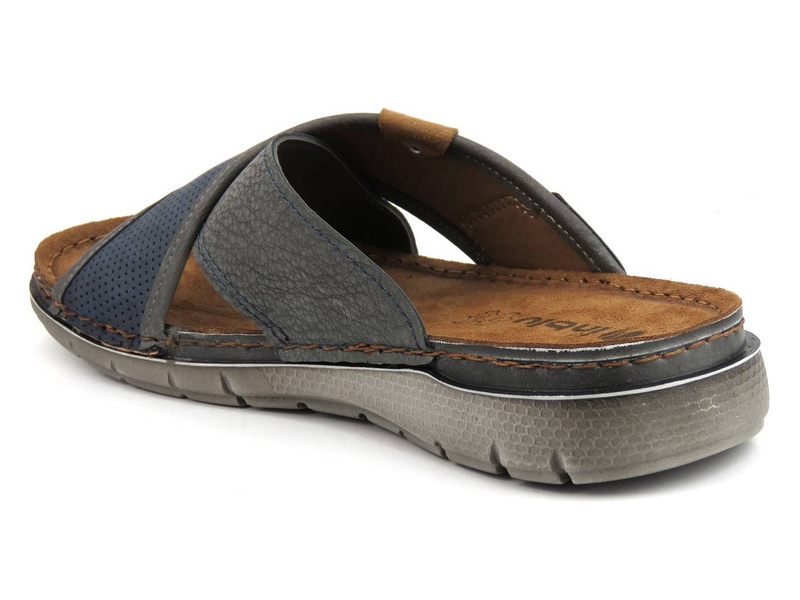 Klapki męskie ze skórzaną wkładką - INBLU VI-09, granatowe