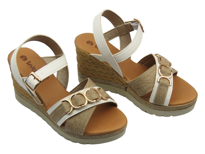 Sandały damskie na koturnie - INBLU FG-41, białe