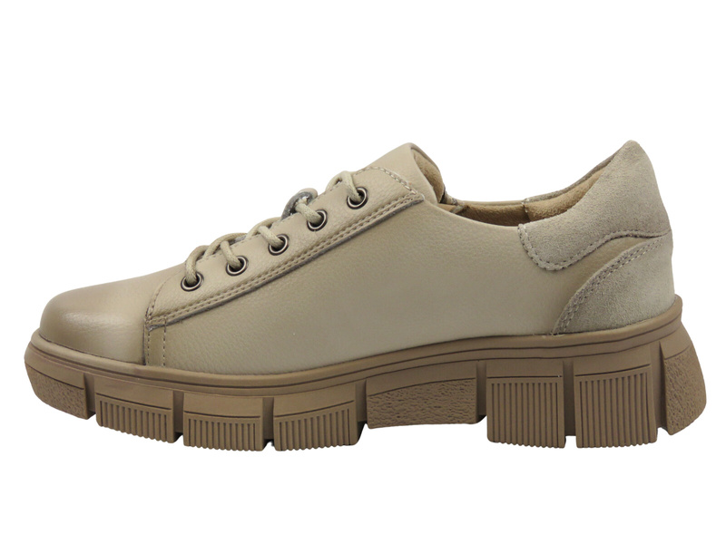 Skórzane półbuty damskie beżowe Cambell 25-19305