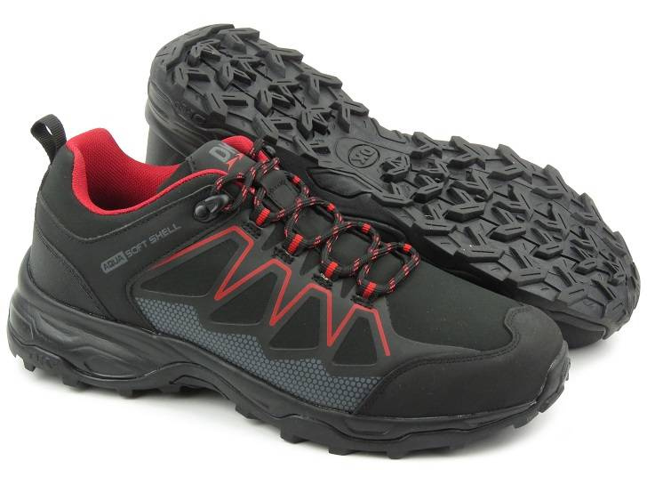 Trekkingi męskie przed kostkę - DK Soft Shell 1068, czarne z czerwienią