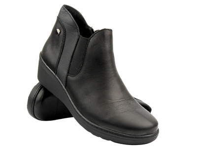 Eleganckie Botki Damskie Na Koturnie - HELIOS Komfort 596, Czarne