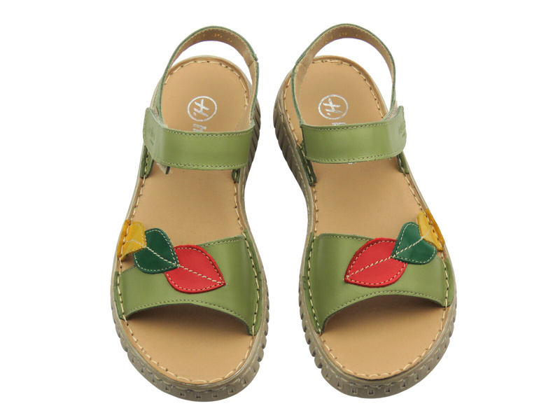 Skórzane sandały damskie na rzep zielone Helios Komfort 151