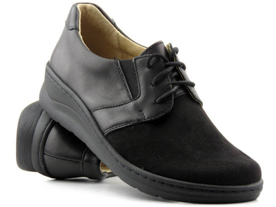 Profilaktyczno-zdrowotne półbuty damskie ze stretchem - HELIOS KOMFORT 383S, czarne 2