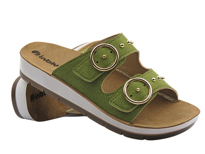 Klapki damskie z klamrami zielone INBLU CP-54