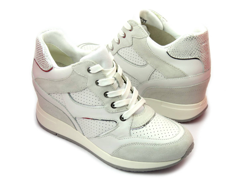Sneakersy damskie na ukrytym koturnie - GEOX Respira D250QA, białe