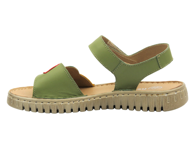 Skórzane sandały damskie na rzep zielone Helios Komfort 151