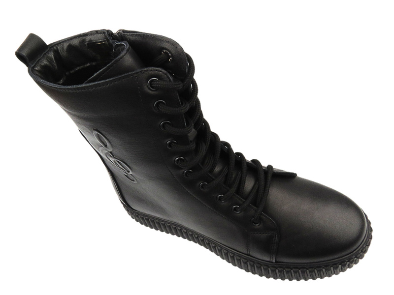 Botki damskie skórzane na platformie - VENEZIA A012LEBLOBB082, czarne