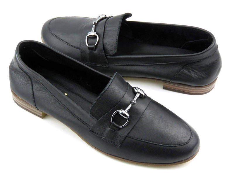 Mokasyny pensówki damskie z miękkiej skóry - VENEZIA 2001S, czarne