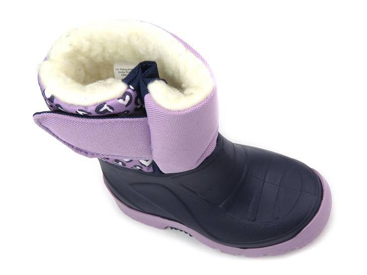 Ciepłe śniegowce dziecięce na rzep - Manitu 120003-59, fioletowe z serduszkami
