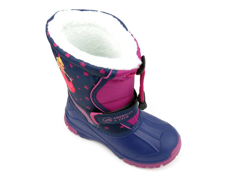 Śniegowce dziecięce AMERICAN CLUB CL09/21, granatowo-różowe z księżniczką