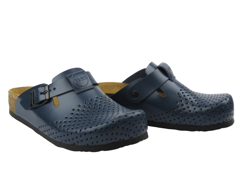 Skórzane Klapki Damskie Leon 4250, granatowe