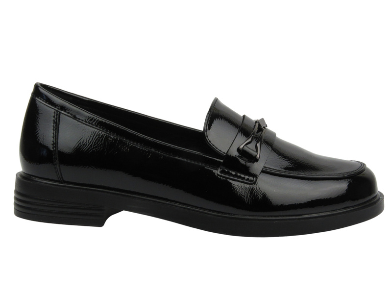 Mokasyny, loafersy damskie lakierowane - Potocki 25-12555, czarne