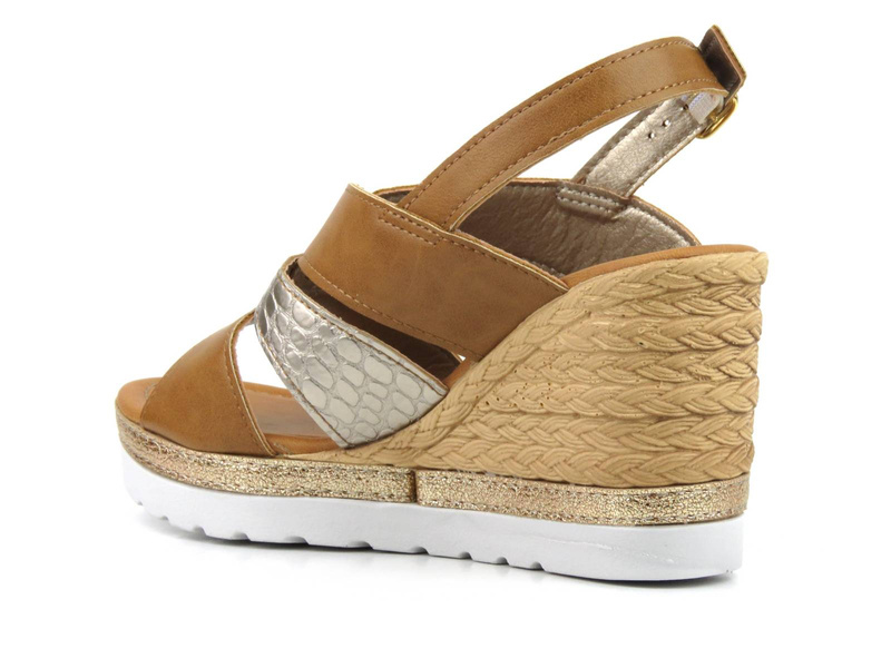 Sandały damskie na koturnie - INBLU FG-36, brązowe