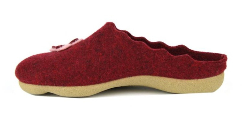 Ciepłe kapcie damskie z naturalnego filcu - Manitu 320385, bordowe